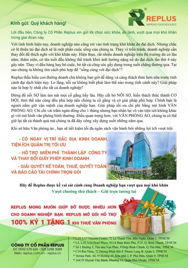 Replus mở gói hỗ trợ dịch vụ văn phòng 100% 1 dich vu van phong tai Replus