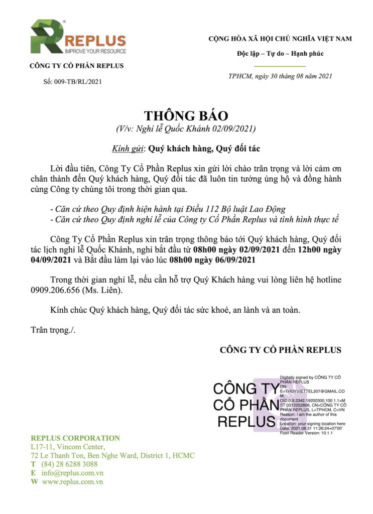 [Thông báo] Lịch nghỉ lễ Quốc Khánh 2/9/2021