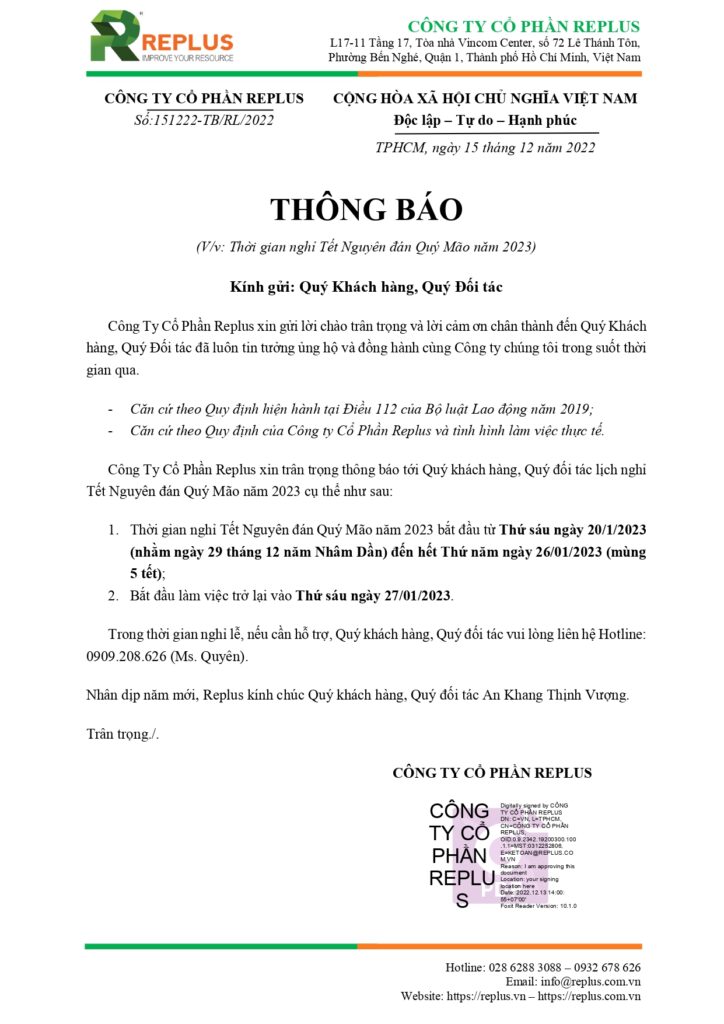 Thông báo lịch nghỉ Tết Nguyên Đán – Xuân Quý Mão 2023 1 thông báo lịch nghỉ tết nguyên đán 2023