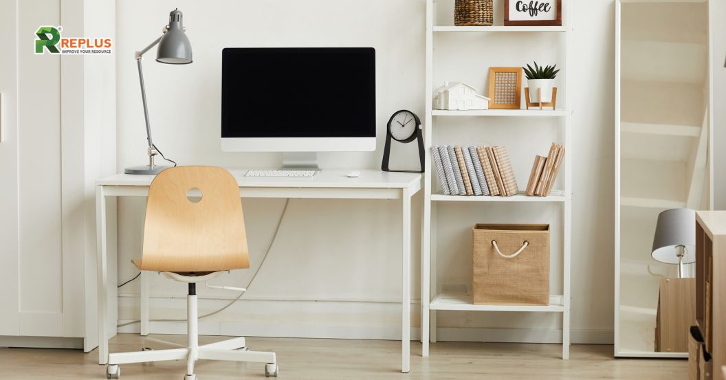 decor góc làm việc với kệ gỗ