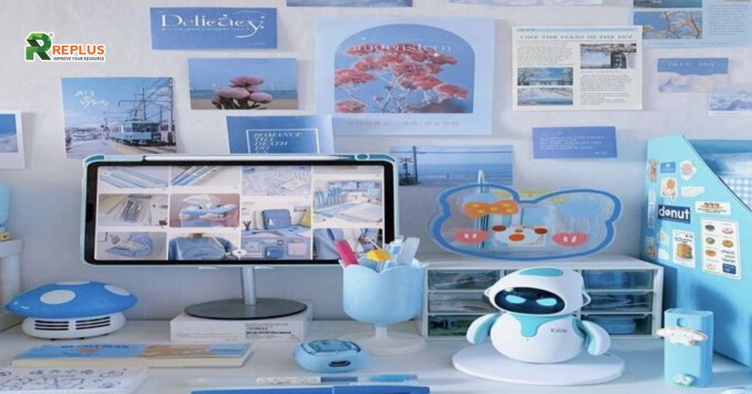 trang trí bàn làm việc theo màu sắc chủ đạo