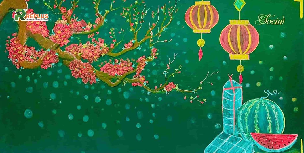 Top 12+ cách trang trí bảng ngày Tết nguyên Đán đẹp lung linh 10 Bánh chưng