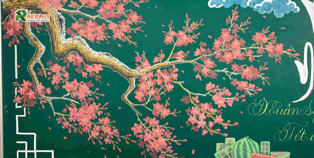 Top 12+ cách trang trí bảng ngày Tết nguyên Đán đẹp lung linh 6 Hoa đào