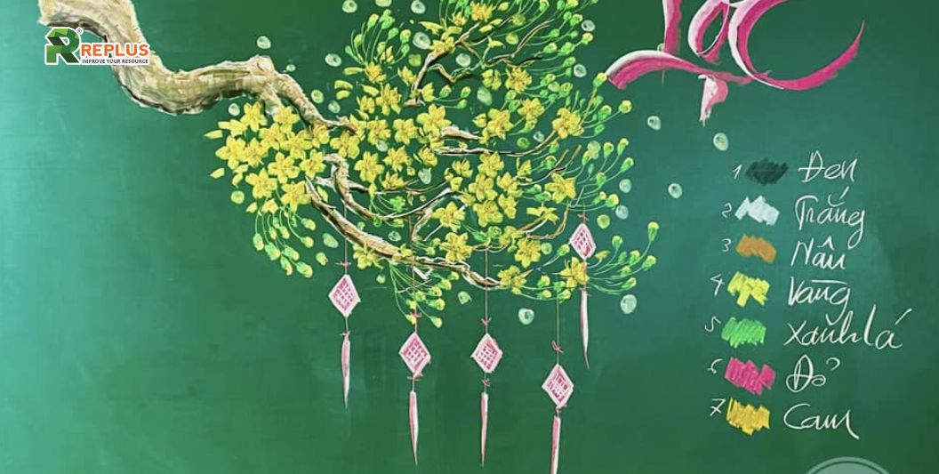 Top 12+ cách trang trí bảng ngày Tết nguyên Đán đẹp lung linh 5 Hoa cỏ mùa xuân