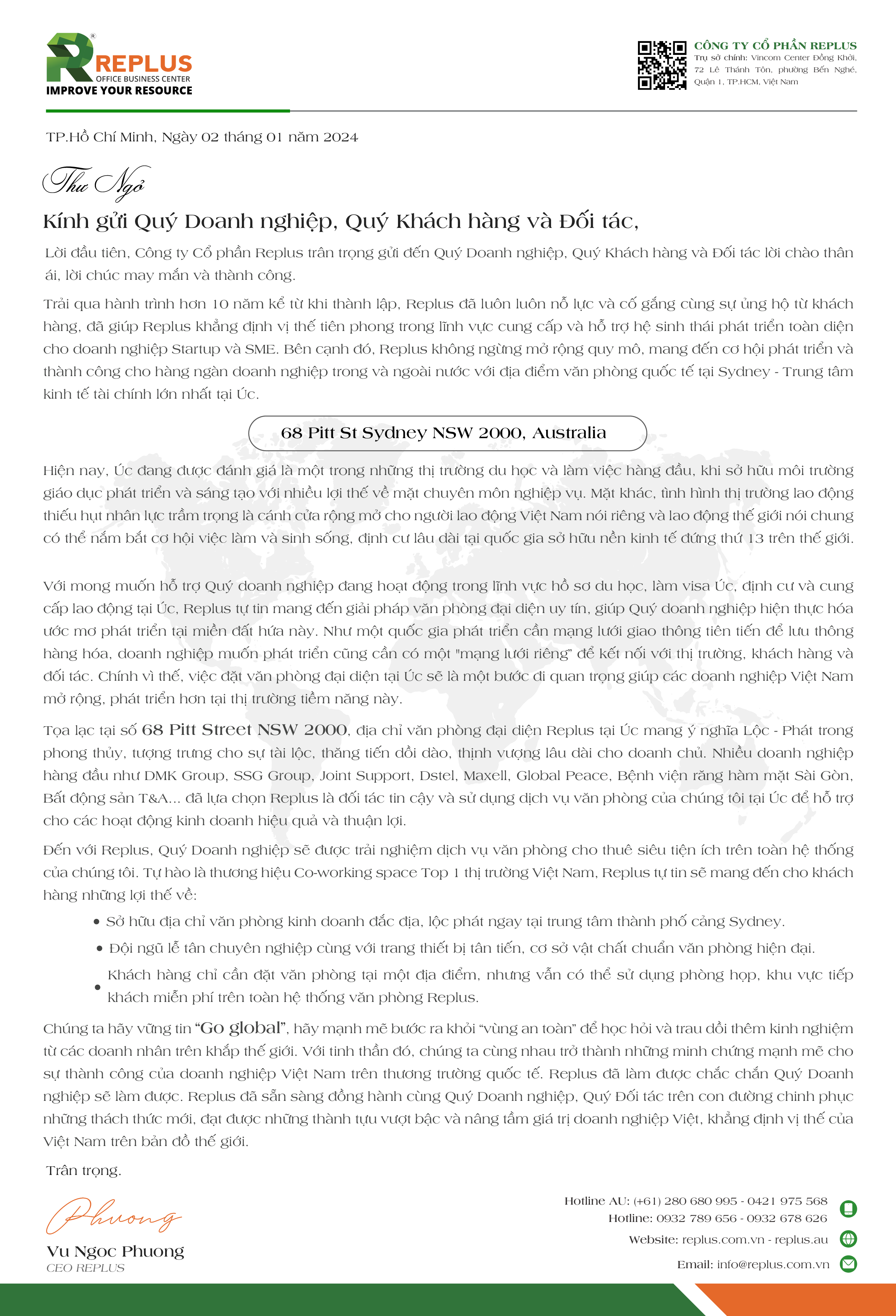 Thư ngỏ hợp tác Australia