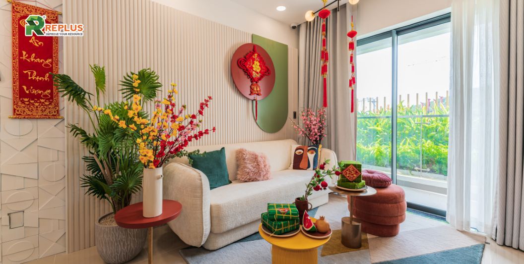 10+ ý tưởng trang trí Tết 2024 hiện đại nhưng vẫn cổ truyền 2 Trang trí phòng khách Tết