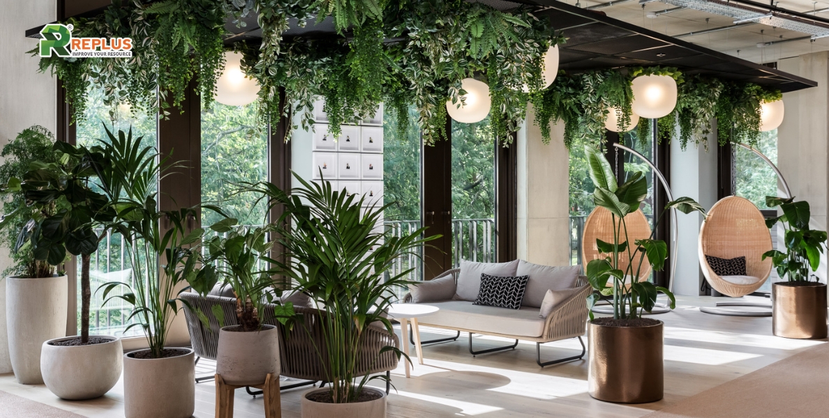 Mách bạn 30+ cách trang trí phòng làm việc tạo hiệu suất cao 1 Bổ sung cây xanh vào phòng làm việc