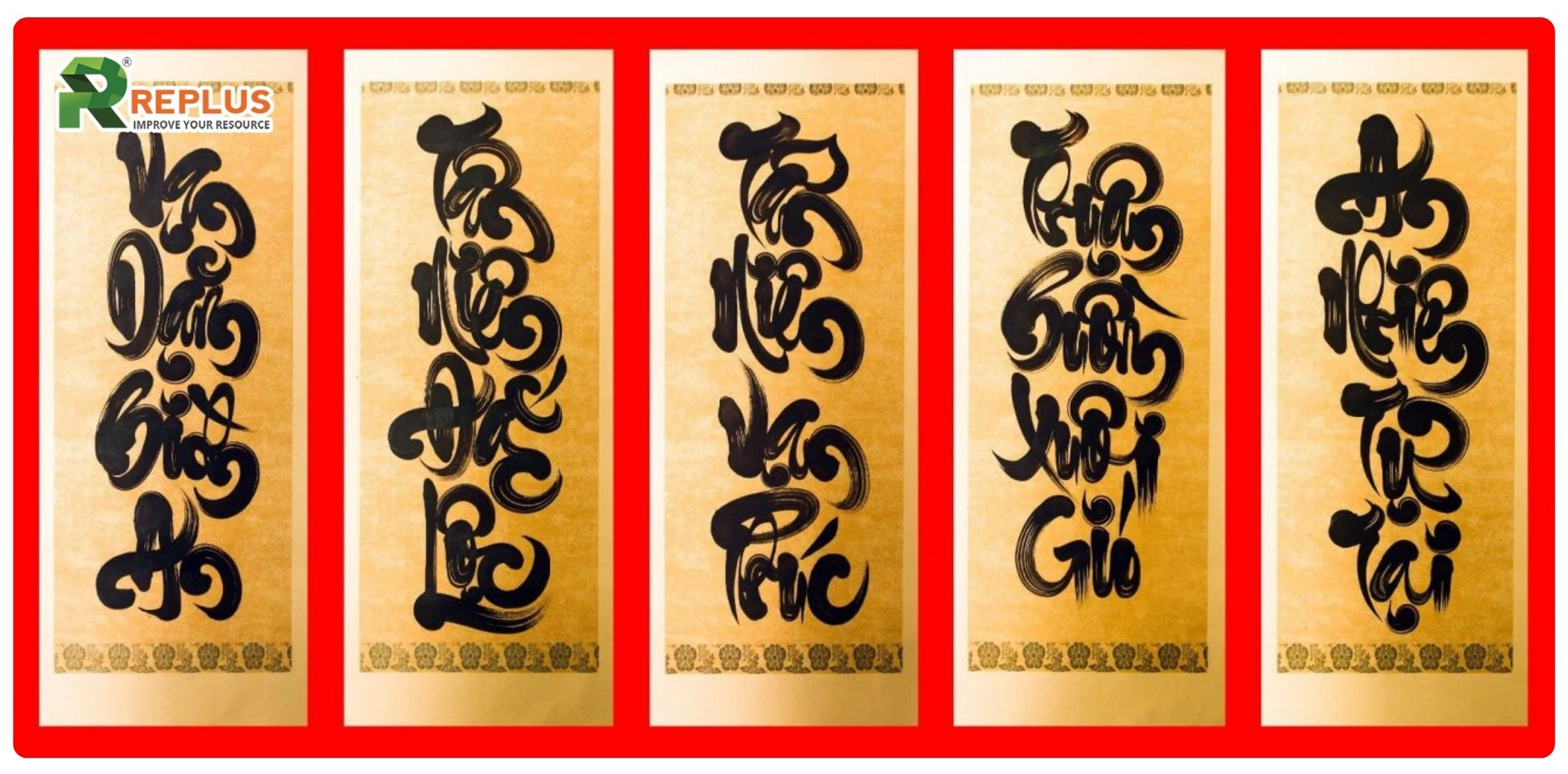 thư pháp câu đối Tết 4 chữ