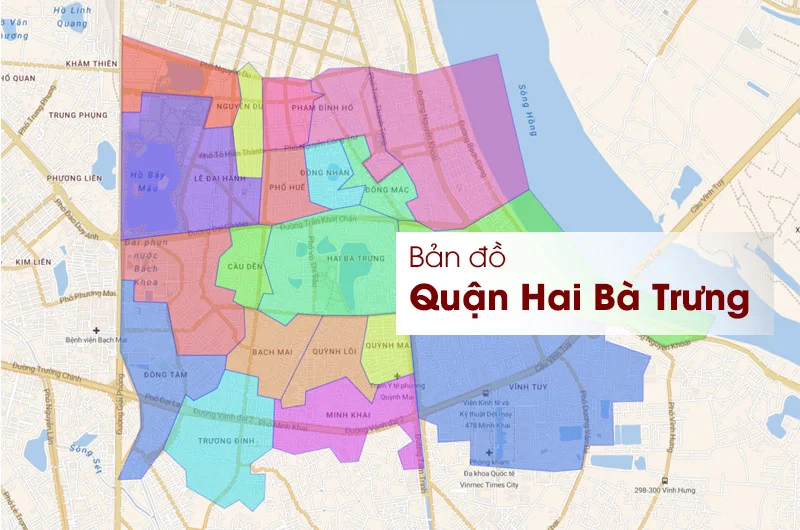 Văn phòng ảo Hai Bà Trưng tại Vinafor 127 Lò Đúc: giá 4 gói và cách ghi địa chỉ phường mới 2 Bản đồ các phường của quận Hai Bà Trưng trước năm 2025, có phường Đống Mác, Đồng Nhân, Phố Huế, Bạch Mai, Vĩnh Tuy