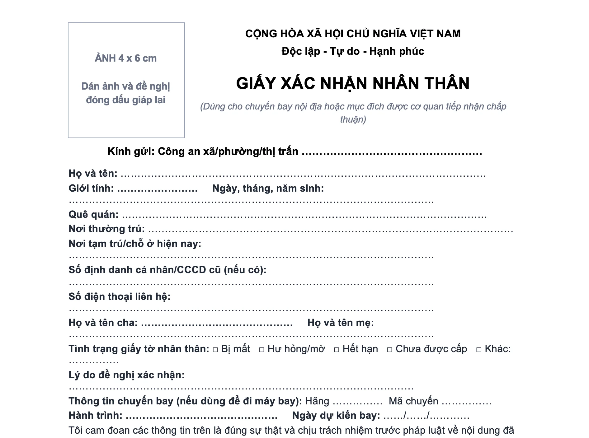 Mẫu giấy xác nhận nhân thân 2026: cách ghi và điều kiện sử dụng 1 Mẫu giấy xác nhận nhân thân bản xem trước