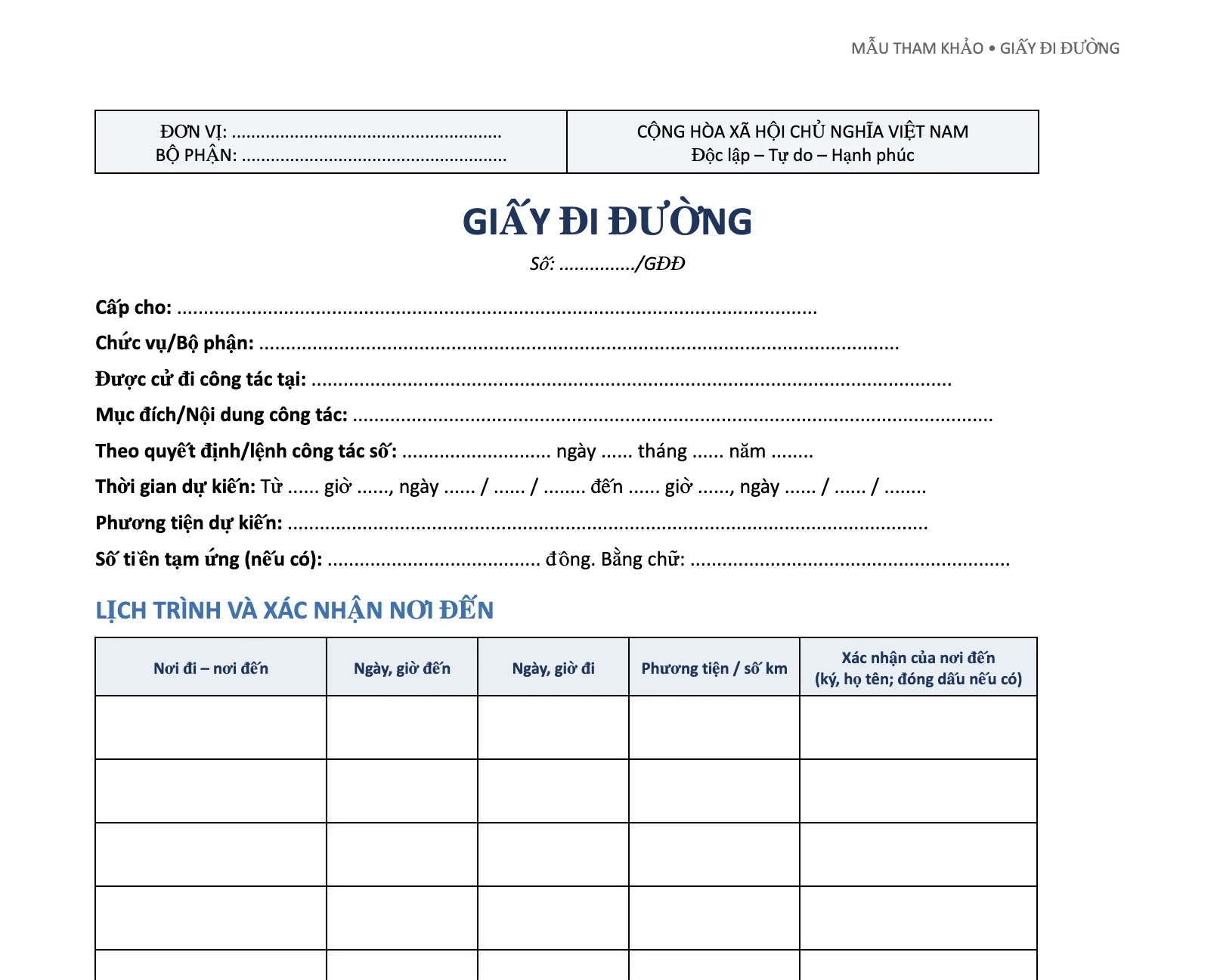 Mẫu giấy đi đường mới nhất 2026: Tải file Word và cách ghi chi tiết 2 Mẫu giấy đi đường tham khảo bản xem trước
