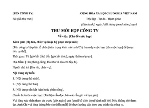 Mẫu thư mời họp công ty: tải Word và cách viết theo tình huống 1 Mẫu thư mời họp công ty: tải Word và cách viết theo tình huống
