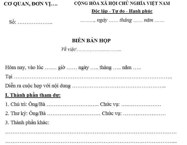 Mẫu biên bản cuộc họp: tải file Word và hướng dẫn ghi
