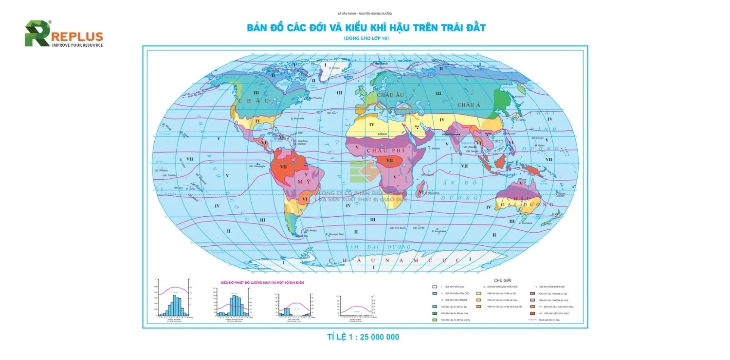 Bản đồ thế giới các đới và kiểu khí hậu trên Trái Đất