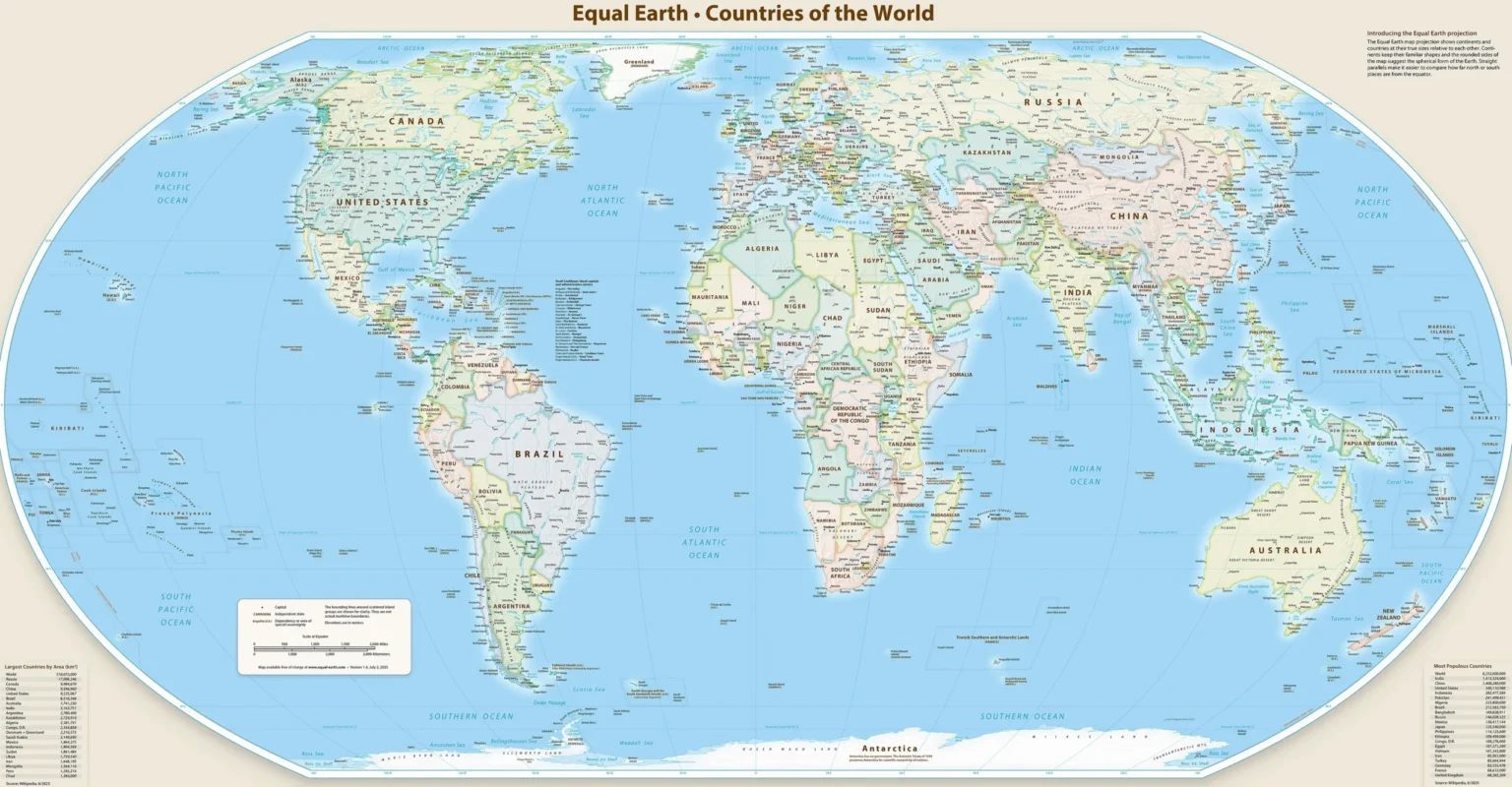 Bản đồ thế giới mới theo phép chiếu Equal Earth được Liên Hợp Quốc thông qua năm 2026