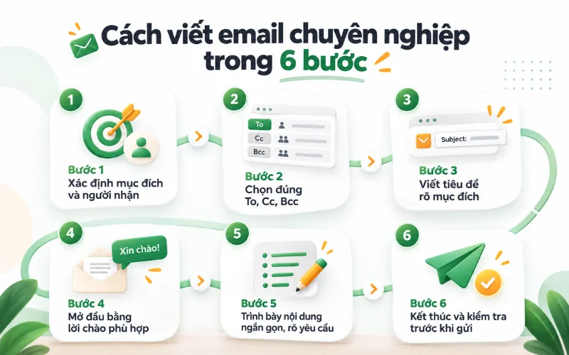 Hướng dẫn cách viết email chuyên nghiệp và 4 mẫu áp dụng thực tế trong công việc 1 Cách viết email chuyên nghiệp trong 6 bước
