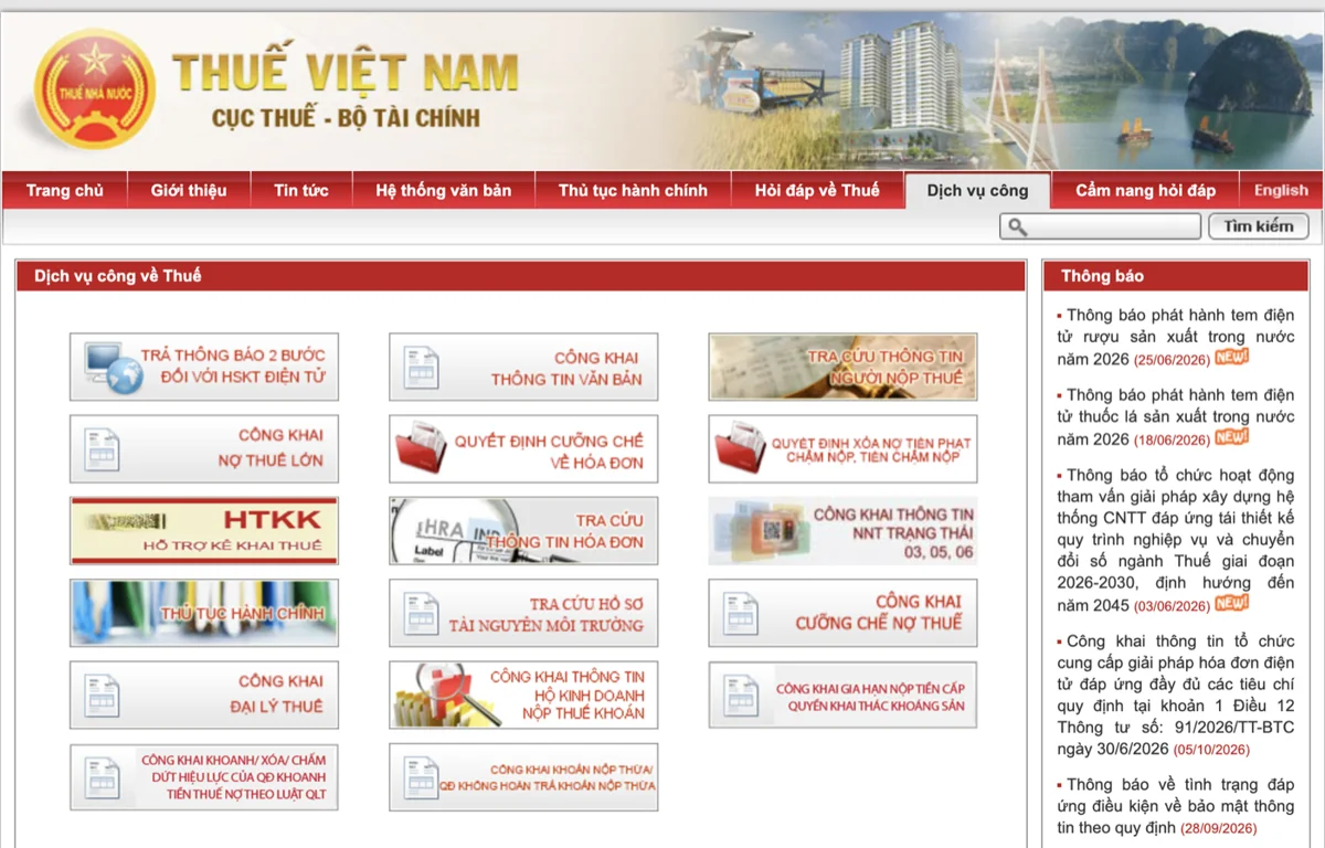 Hướng dẫn tra cứu doanh nghiệp bỏ trốn (trạng thái 06) và cách xử lý hóa đơn 1 Mục Dịch vụ công trên website Cục Thuế có ô Công khai thông tin NNT trạng thái 03, 05, 06 để tra cứu doanh nghiệp bỏ trốn
