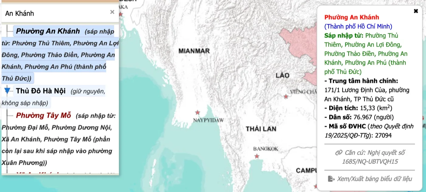 Phường An Khánh sau sáp nhập: gồm phường cũ nào, UBND, công an phường và bản đồ 1 Thông tin phường An Khánh sau sáp nhập trên bản đồ tra cứu đơn vị hành chính: gồm Thủ Thiêm, An Lợi Đông, Thảo Điền, An Khánh và An Phú