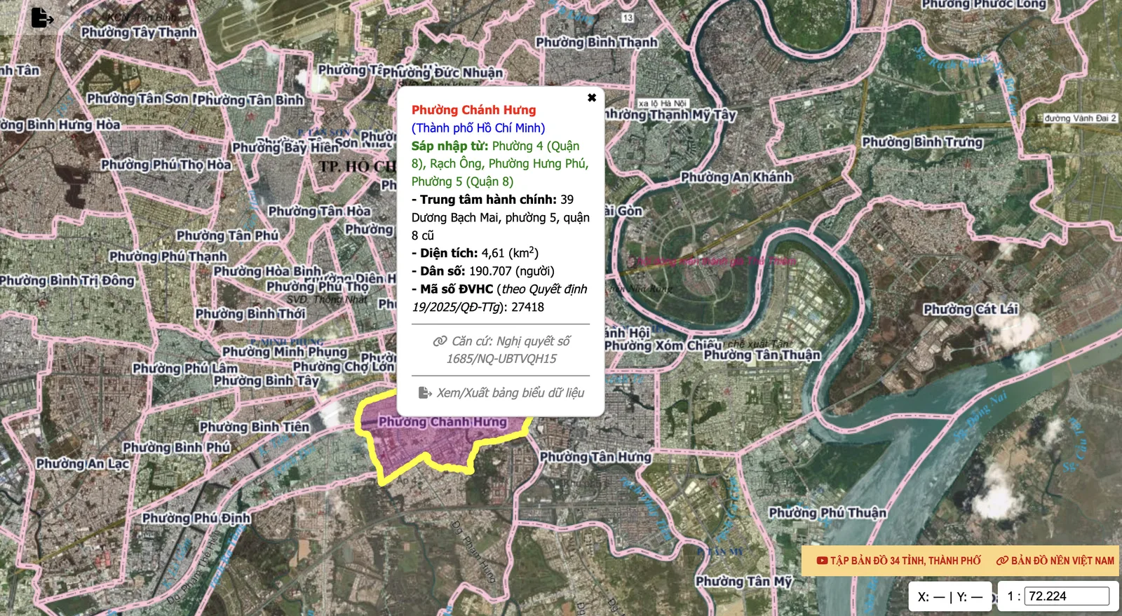 Thông tin phường Chánh Hưng trên bản đồ tra cứu đơn vị hành chính: sáp nhập từ Phường 4, Rạch Ông, Hưng Phú, Phường 5 Quận 8, trung tâm hành chính 39 Dương Bạch Mai