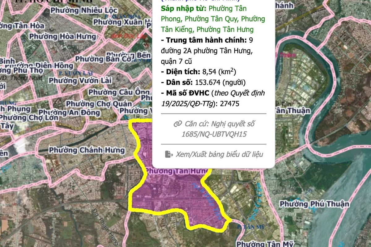 Quận 7 sau sáp nhập: gồm những phường mới nào, bản đồ và cách ghi địa chỉ 3 Bản đồ ranh giới phường Tân Hưng sau sáp nhập, địa bàn UBND phường Tân Hưng quản lý